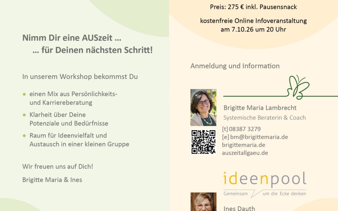 Deine AUSzeit im ALLgäu – Online Info am 7.10.2026 und Workshop in Oberstaufen am 26./27.10.2026
